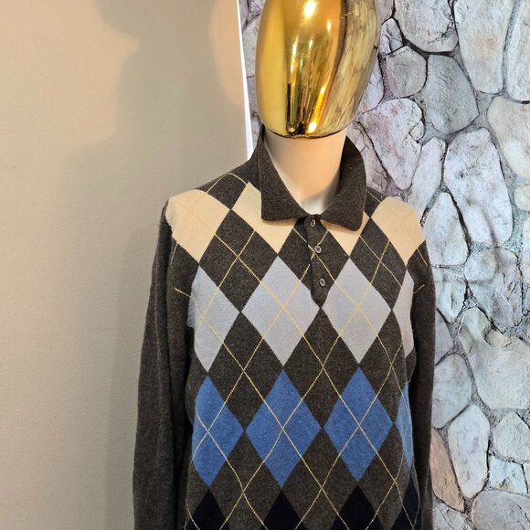 🔥 Grant Taylor Men’s Cashmere Argyle Sweater – Golf-Ready Elegance | MINT! - Picture 2 of 4